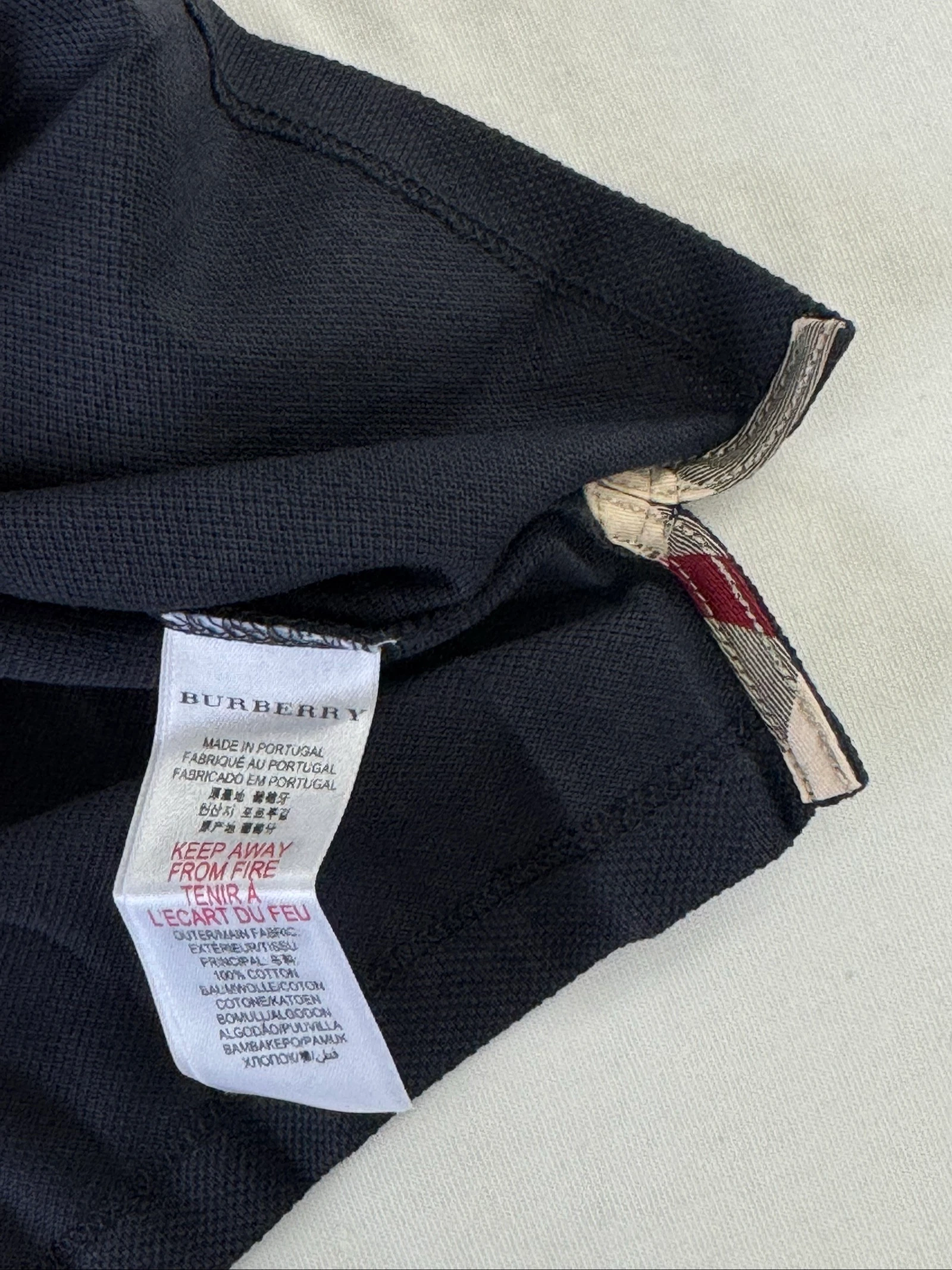 Navy blue piqué polo with plaid fabric collar – photo 5